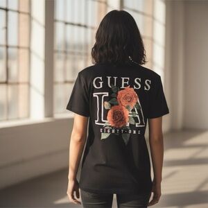 Guess Black Tee with Floral Graphic Organic Cotton Size M